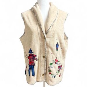 Women’s Embroidered Cream Vest Vintage Retro Capacity
